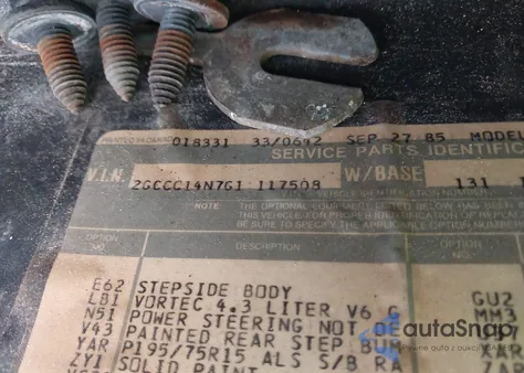 1986 Chevrolet C10 from USA, damaged, VIN 2GCCC14N7G1117508